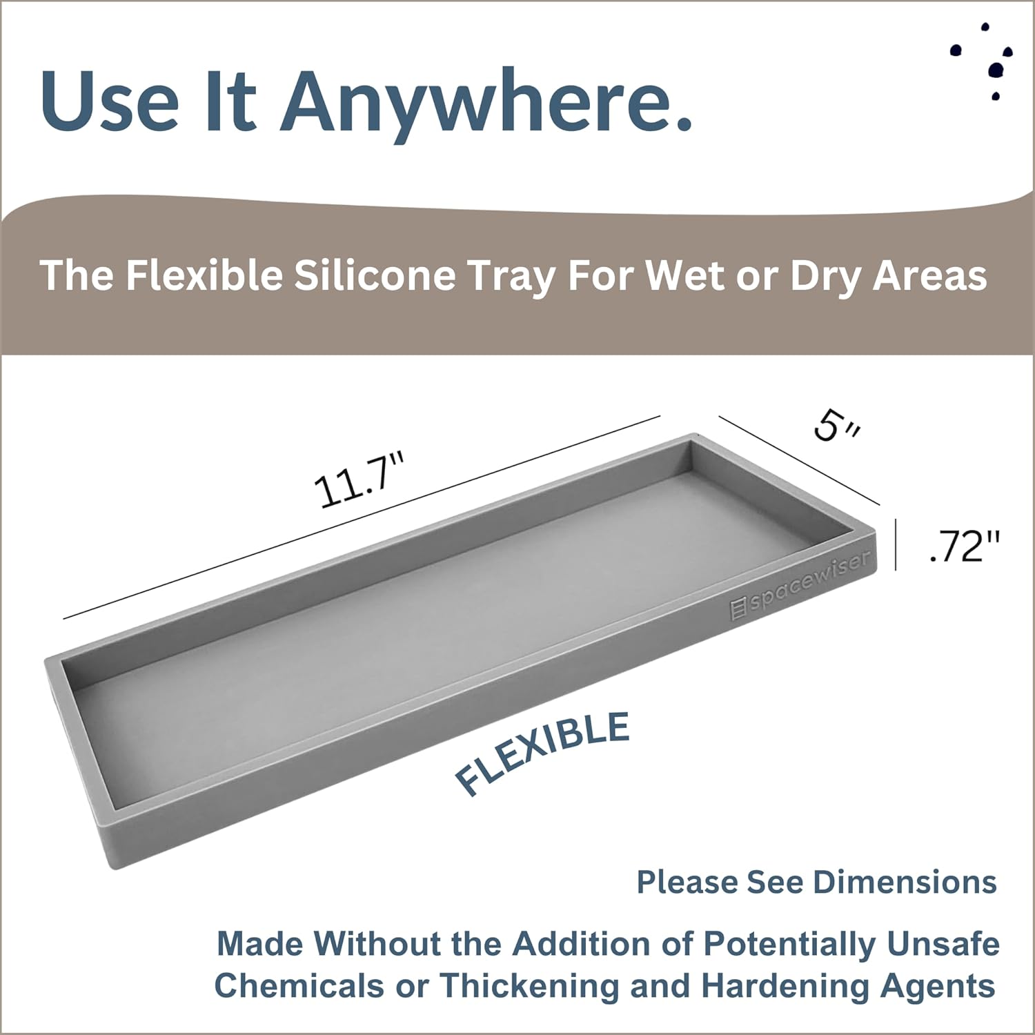 Countertop and Vanity Tray - 11.7" Silicone Bathroom Tray Countertop, Dish Soap Trays for Kitchen Counter, Sink Organizer Caddy Accessories, Toilet Plant Shower Makeup Mat Oil Holder