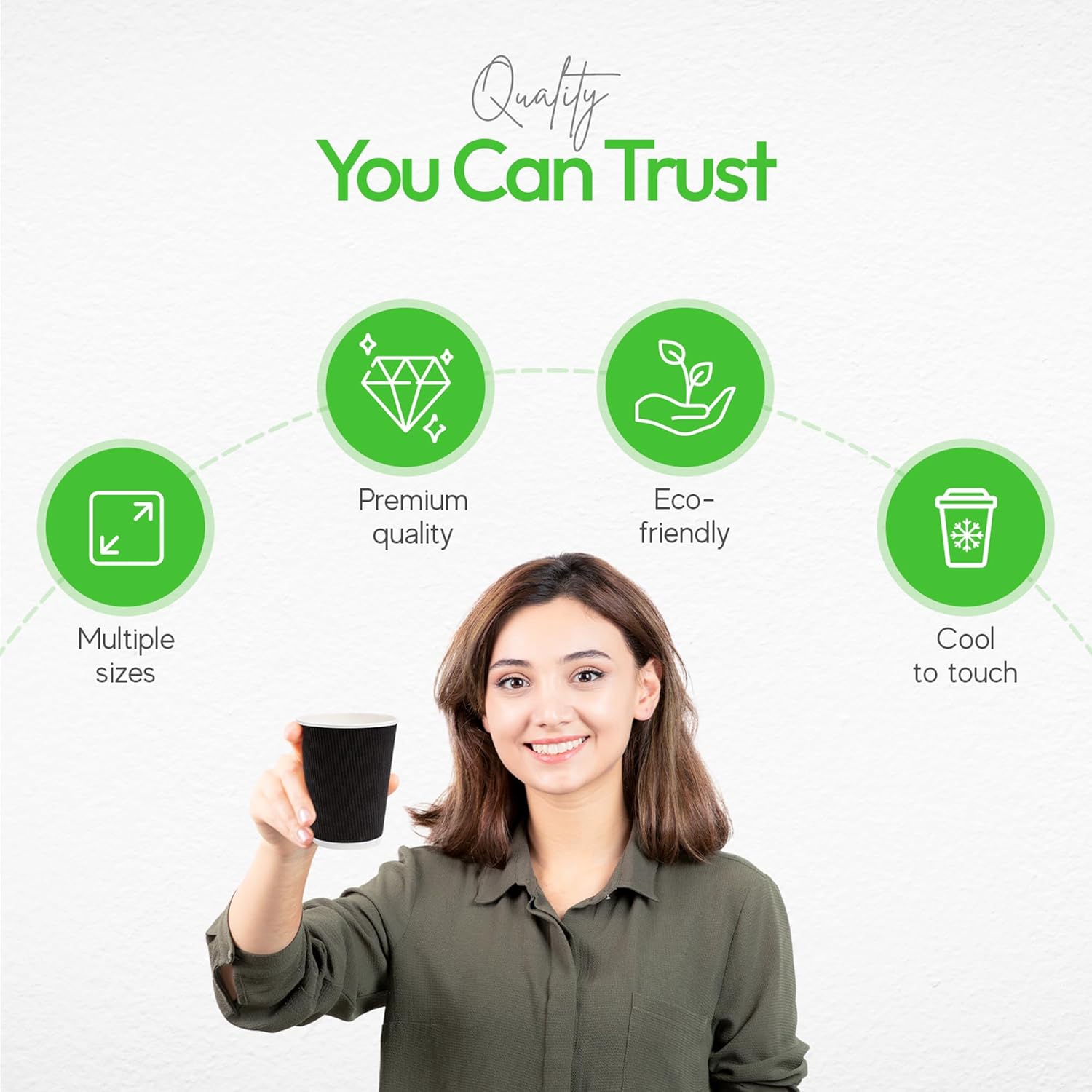 500-CT Disposable Black 12-OZ Hot Beverage Cups with Ripple Wall Design: No Need for Sleeves - Perfect for Cafes - Eco-Friendly Recyclable Paper - Insulated - Wholesale Takeout Coffee Cup