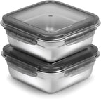 2 Pack Sandwich Containers, 24oz Stainless Steel Sandwich Box with Airtight Lids, Reusable Metal Meal Prep Lunch Boxes, BPA-Free, Dishwasher Safe, Food Storage Containers for Families (Black)