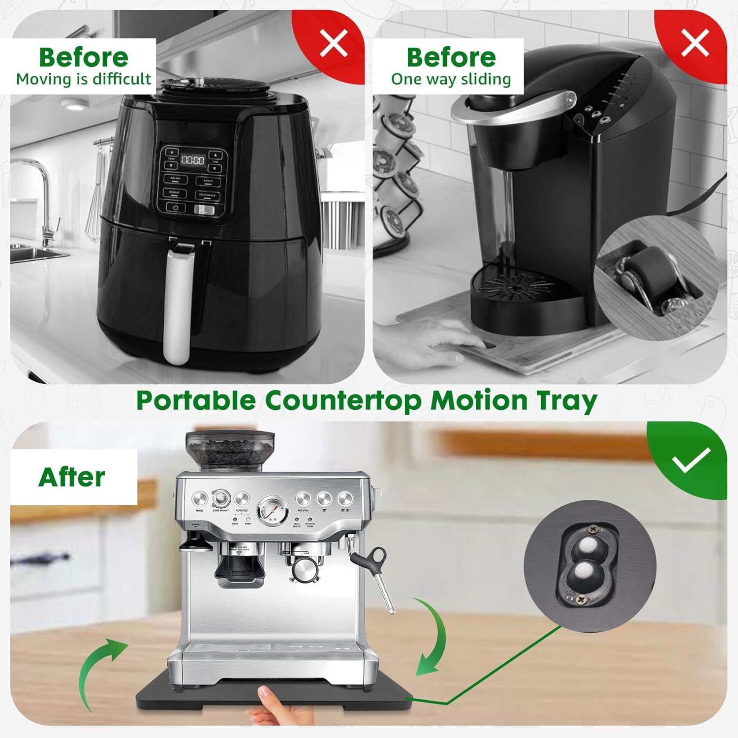 Appliance Slider 360° Rolling Tray for Coffee Maker Bamboo Coffee Pot Slider Tray for Countertop Rotation Sliding Tray with Wheels, Appliances Mat Easily from Under The Cabinet Black(15.7"×13")