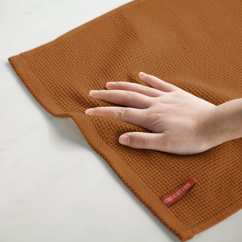 Artoid Mode 100% Cotton Caramel Waffle Weave Kitchen Dish Cloths, 12x12 Inch Ultra Soft Absorbent Quick Drying Kitchen Dish Towels Set of 6