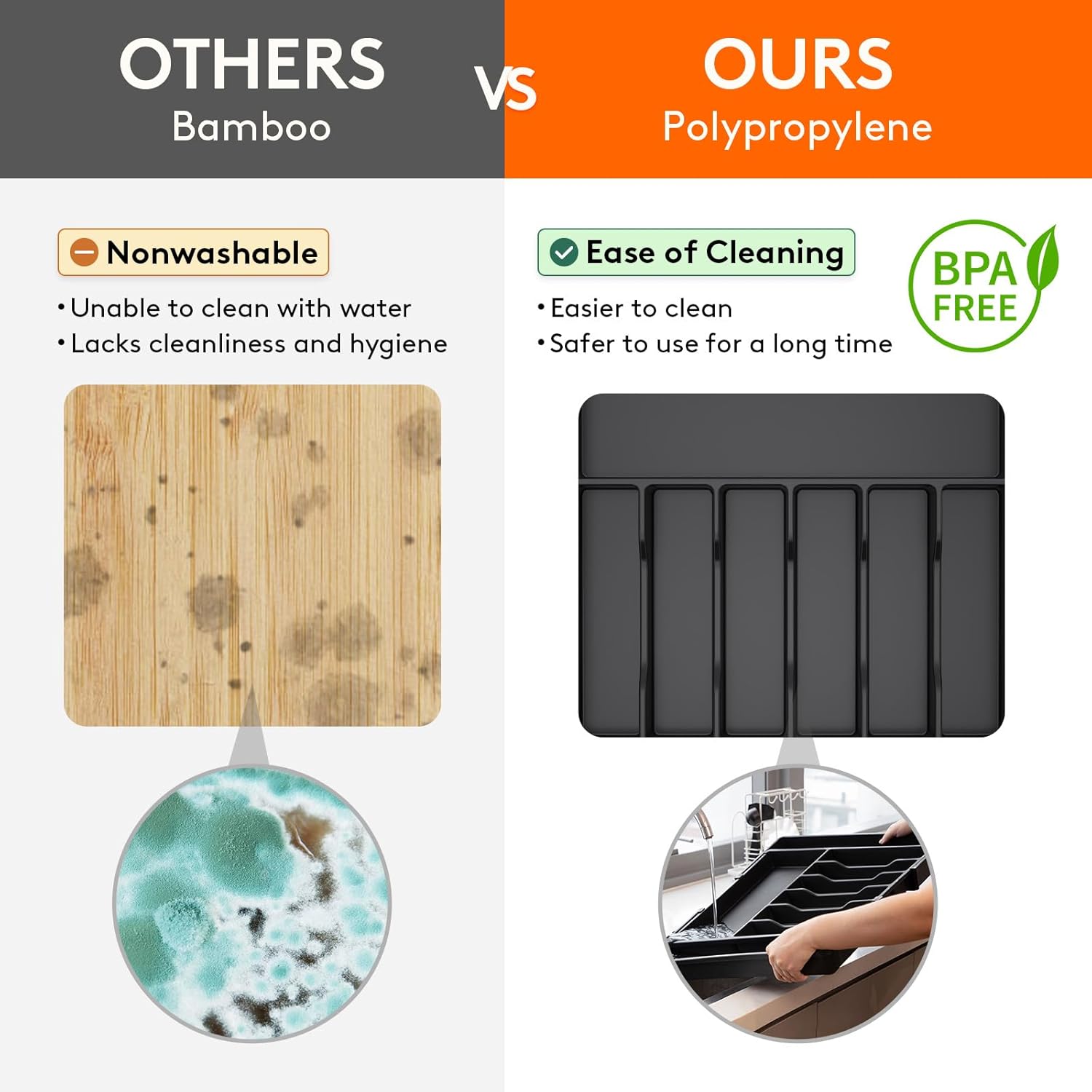 Lifewit Silverware Drawer Organizer, Expandable from 18.7 to 33 inches, Adjustable Utensil Tray for Kitchen, Large Cutlery Holder, Plastic Flatware Storage for Spoons Forks Knives, Black