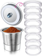 Reusable K Cups for K-eurig，Silicone Gaskets for Stainless Steel KCup Lid, Gasket Ring Replacement Silicone Seals (8 Pack)