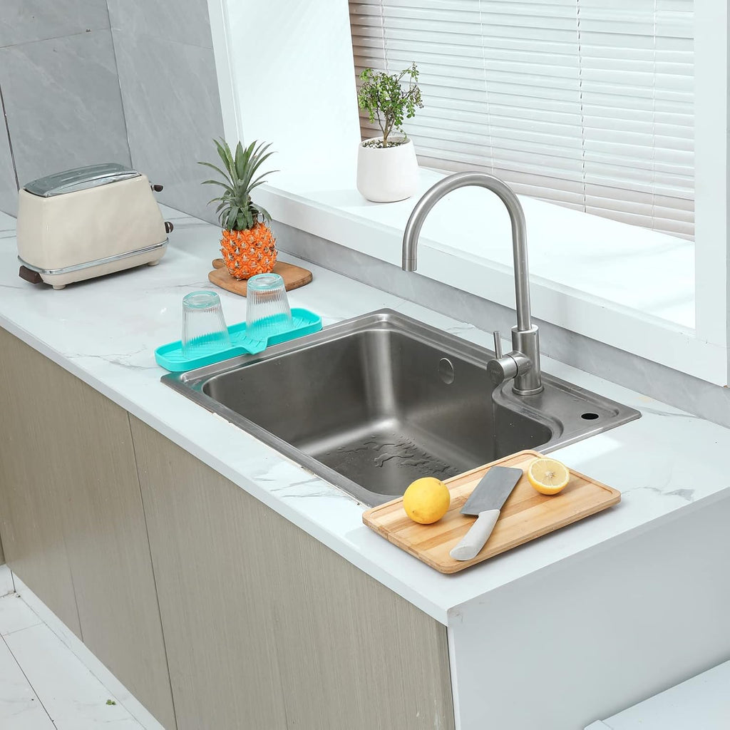 Silicone Bathroom Soap Dishes with Drain Spout-Bathroom and Kitchen Sink Organizer,Sponge Holder,Dish Soap Tray,Perfect for Dispenser,Scrubber,Bottle,Cup on Sink or Counter-Mint 12"×4"