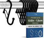 10-Pack Metal S Hooks for Hanging – Heavy-Duty S-Shaped Hook with Safety Buckle – Fits Bars up to 0.6 in – Anti-Drop Hooks for Kitchen, Pot Racks & Towel Bars – Black (Small)