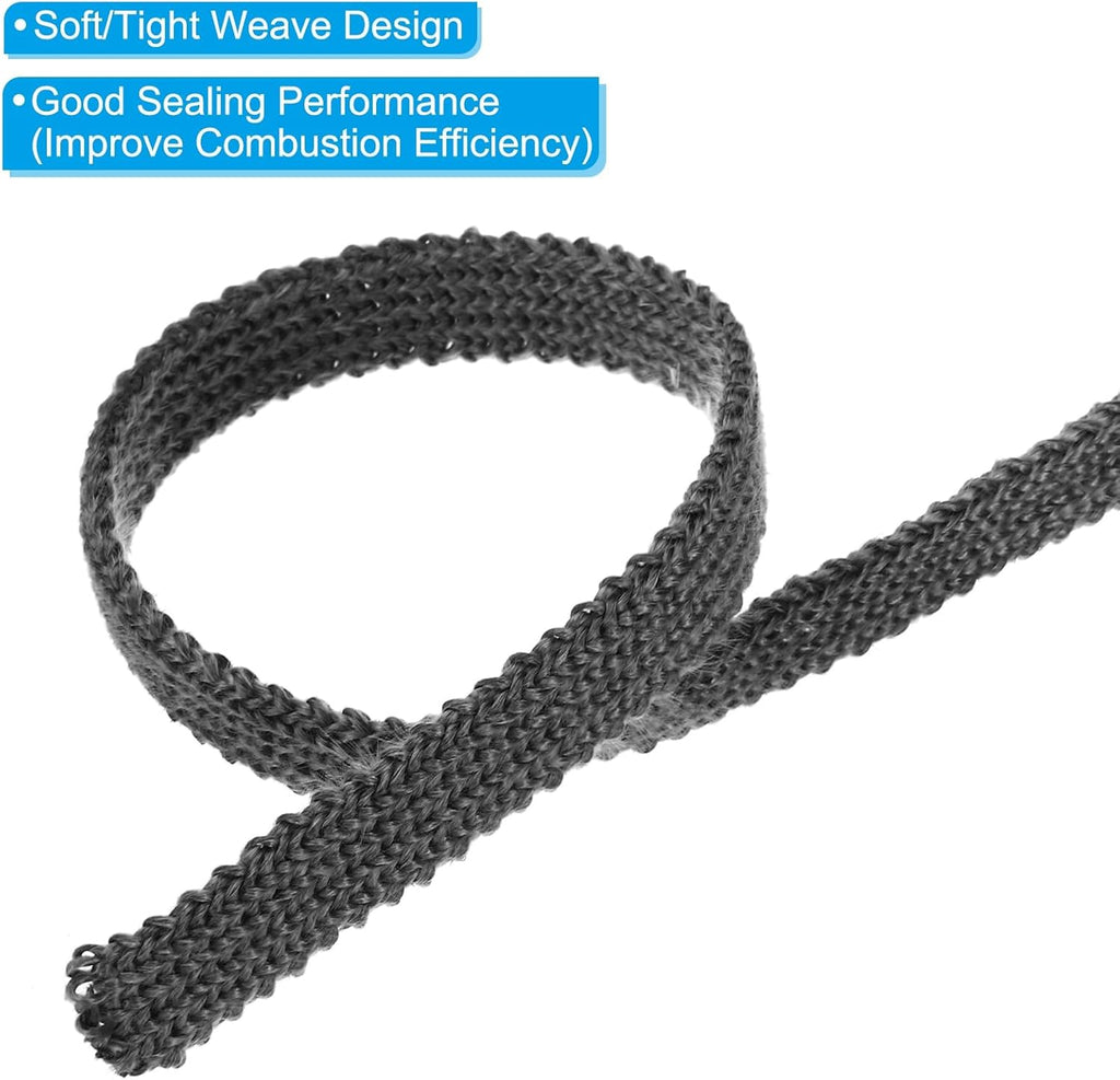 PATIKIL Wood Stove Gasket, 2Pcs 9/16" x 1/8" x 73" Flat Graphite Fiberglass High-Temperature Resistance Seal Rope for Stoves Fireplace Door, Black