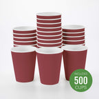 Restaurantware 12 Ounce Ripple Wall Disposable Coffee Cups, 500 Insulated Crimson Paper Tumblers with Rolled Rim Design, Lids Sold Separately for Hot Drinks like Tea, Hot Chocolate and More