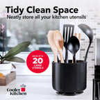 Extra Large Sturdy Rotating Black Utensil Holder Caddy with No-Tip Weighted Base, and Gripped Insert - Rust Proof and Dishwasher Safe Kitchen Utensils Holder