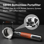 Bottomless Portafilter 58mm with Double Shot Filter Basket & Premium Walnutwood Handle, Portafilter with Puck Screen Compatible with All Breville 58mm Machines, Espresso Accessories, Silver