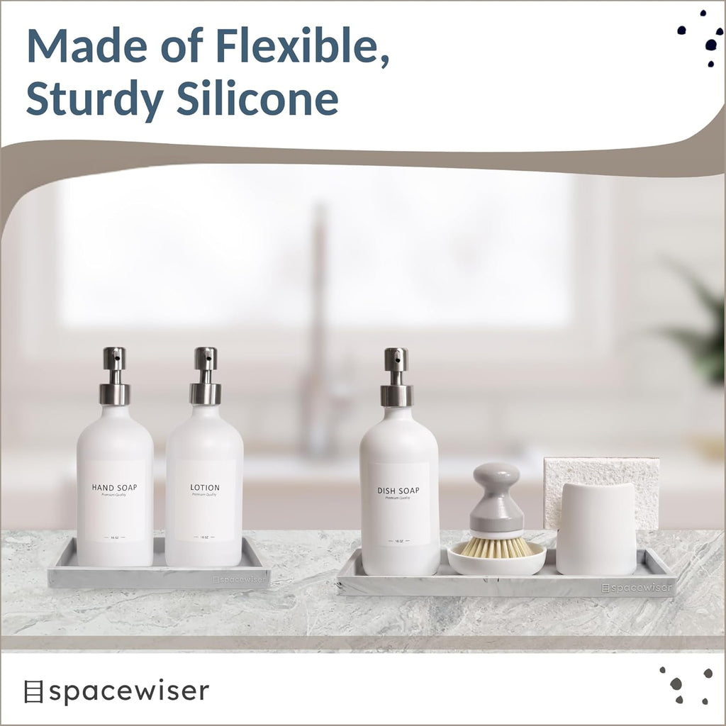 Countertop and Vanity Tray - 2 PC (11” and 7”) Shatterproof Silicone Kitchen and Bathroom Trays for Counter, Kitchen Soap Dispenser Tray, Vanity Trays for Bathroom, Perfume Key Tray