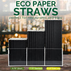 [500 Bulk] 5.75 inch Black Short Paper Straws, Stir Straws for Cocktail, Coffee, Mixed Drinks - Home, Bar and Restaurant Straws - 100% Biodegradable