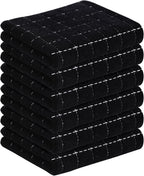 Homaxy 100% Cotton Terry Kitchen Towels(Black, 13 x 28 inches), Checkered Designed, Soft and Super Absorbent Dish Towels, 6 Pack