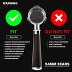 CrossCreek 54mm Espresso Bottomless Portafilter with 3 Ear | Fits 54mm Breville/Sage Barista Espresso Machine | Stainless Steel Basket and Solid Wood Handle | Espresso Accessories