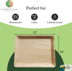 Charity Leaf Disposable Palm Leaf 12" x 10" Trays (100 pieces) Bamboo Like Serving Platters, Disposable Boards, Eco-Friendly Dinnerware For Weddings, Catering, Events