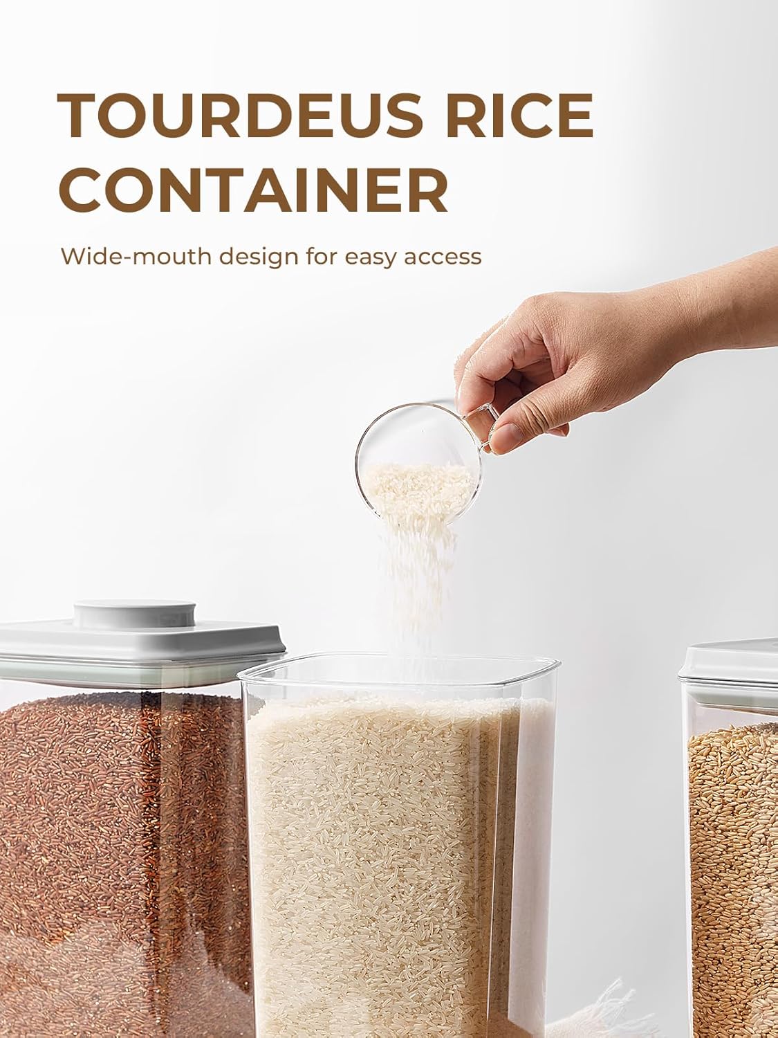 Large Airtight Food Storage Containers with Measuring Cup, 4L Airtight Pop Top Rice Storage Container 6.06 lbs(2.75kg), BPA-Free Plastic Cereal & Grain Canister Flour Dispenser