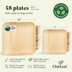 Chic Leaf Compostable & Biodegradable Palm Leaf Disposable Bamboo Plates - Disposable Party Plates for Appetizers - Camping Essentials - Reusable Party Supplies (10 & 7 Inch Square)