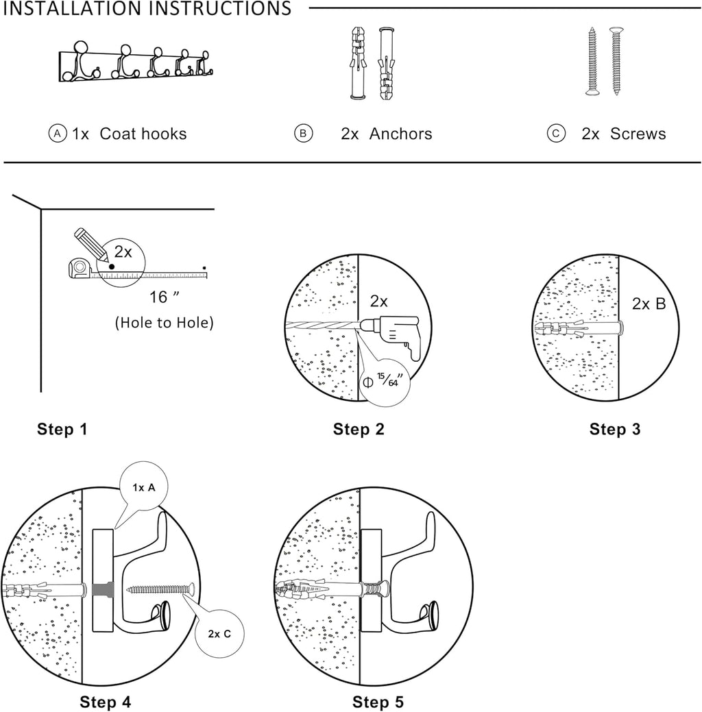 SKOLOO 24-Inch Wood Burnt Coat Rack Wall Mount with 5 Triple Hooks - Ideal for Family Entrances, Classrooms, and Pet Supplies Storage - Perfect Coat Hooks for Wall