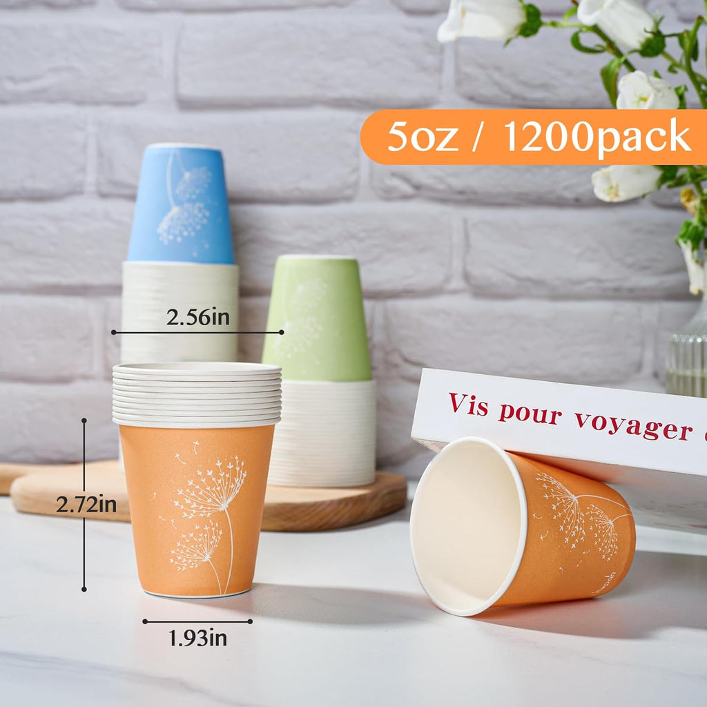 LITOPAK 1200 Pack 5 oz Paper Cups, Colorful Samll Disposable Paper Bathroom Cups for Parties, Travel, and Events