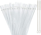 50 Pieces Reusable Straws, BPA-Free, 9" Transparent Hard Plastic Stripe Drinking Straw for Mason Jar Tumbler, Family or Party Use With Cleaning Brush