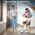 Electric Spin Scrubber, Cordless Shower Scrubber with 8 Scrub Brush, 2 Speed with Adjustable Extension Handle, Battery Level Display, Power Scrubber for Bathroom Bathtub Tile Floor, White