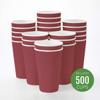 Restaurantware 12 Ounce Double Wall Disposable Coffee Cups, 500 Insulated Crimson Paper Tumblers with Rolled Rim Design, Lids Sold Separately for Hot Drinks like Tea, Hot Chocolate and More