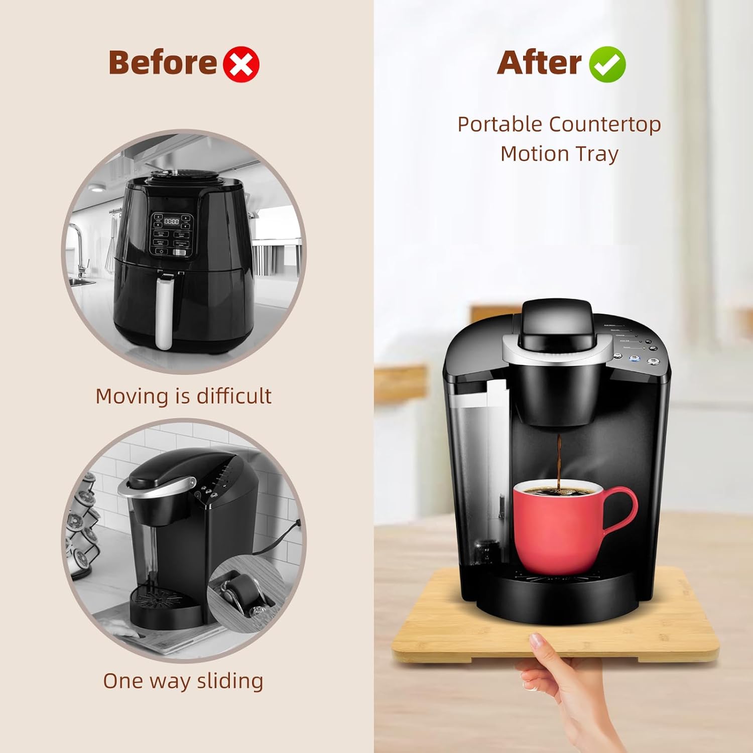 360° Rolling Tray Bamboo Appliance Slider for Kitchen Appliances, Coffee Maker Mat Tray for Countertops Sliding Tray for Coffee Maker Appliances Mat Easily from Under The Cabinet Natural11.6×13.9