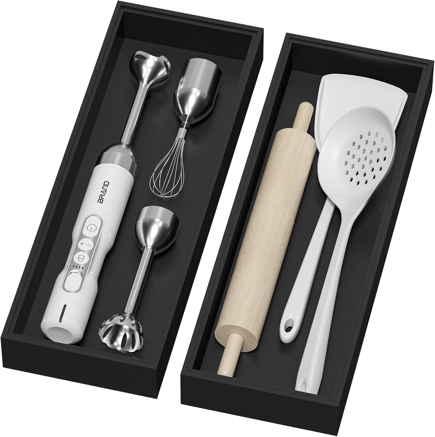 Bamboo Drawer Organizer, Extra Large Silverware Organizer for Kitchen Drawer, Stackable Utensil Organizer, 2 Pcs Toilet Tank Topper Tray, Wooden Toilet Paper Basket (Black, 17 X 6 X 2 Inch)