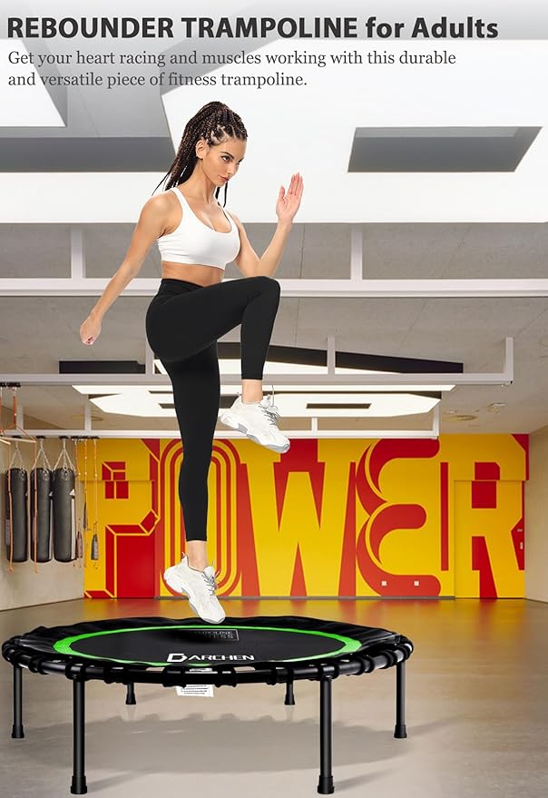 DARCHEN 400LBS Rebounder Trampoline for Adults, Indoor Mini Trampoline Silent Fitness Trampoline Small Bungee Rebounder Jumping Cardio Trainer Workout Exercise Workout with Handrail Bar [40 Inch]