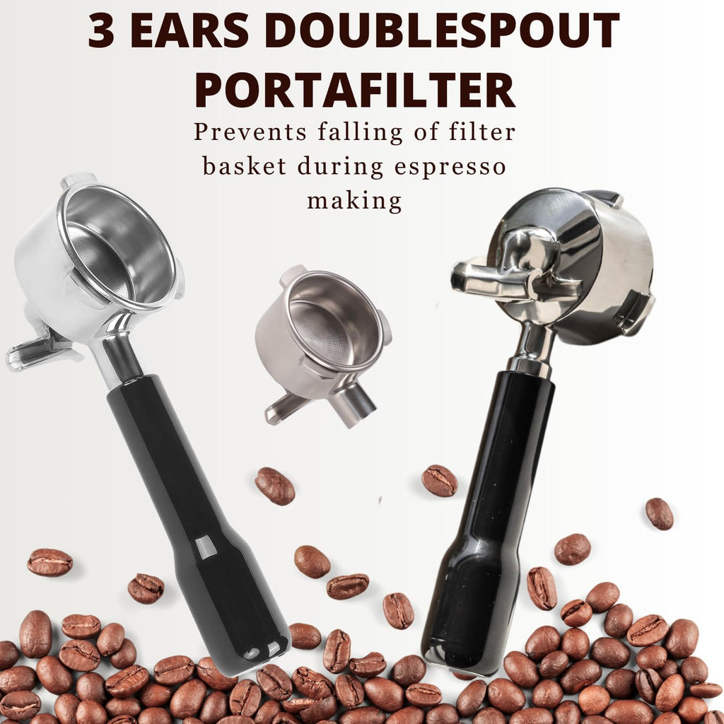 Espresso Portafilter 51mm Double Spouts Compatible with Delonghi Dedica EC680 and EC685 as well as SMEG and EUPA coffee machine models- Stainless Steel Filter Basket & Puck Screen Included (Black)