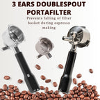 Espresso Portafilter 51mm Double Spouts Compatible with Delonghi Dedica EC680 and EC685 as well as SMEG and EUPA coffee machine models- Stainless Steel Filter Basket & Puck Screen Included (Black)