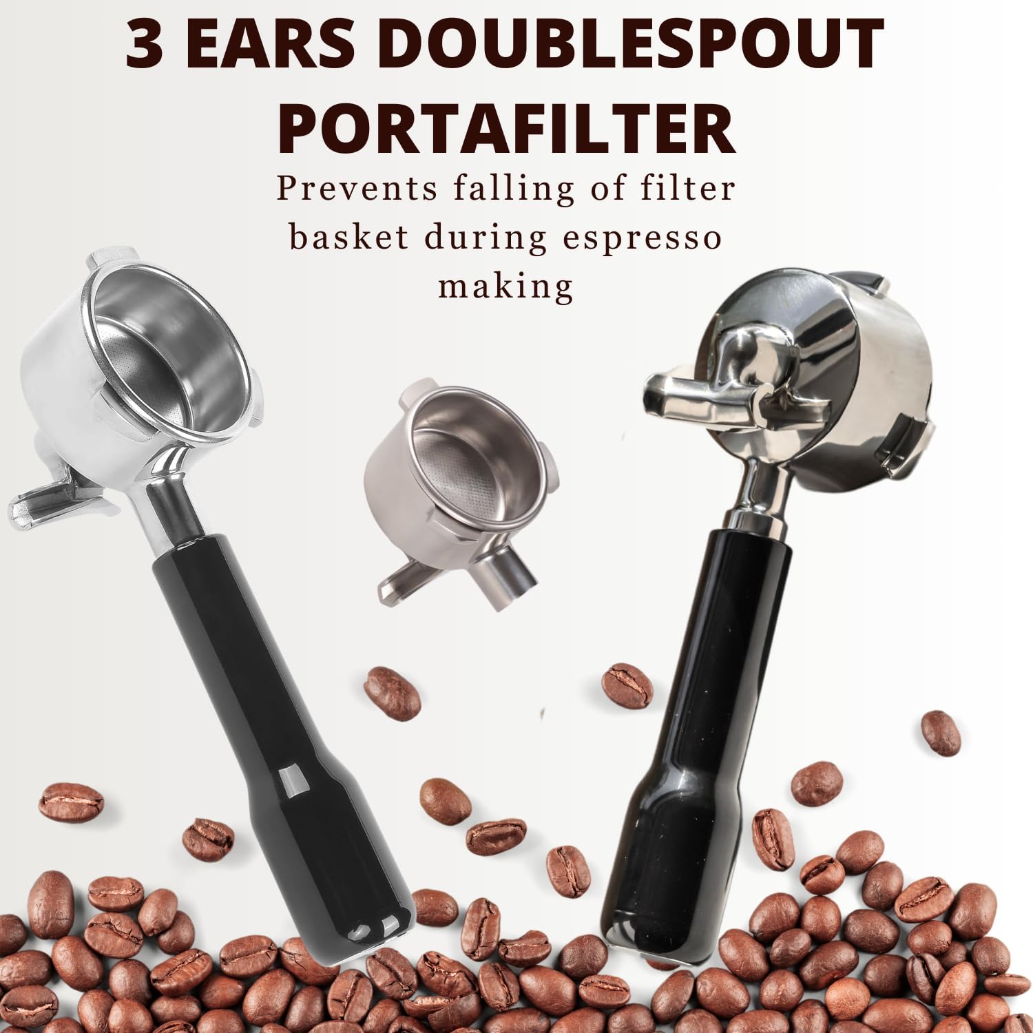 Espresso Portafilter 51mm Double Spouts Compatible with Delonghi Dedica EC680 and EC685 as well as SMEG and EUPA coffee machine models- Stainless Steel Filter Basket & Puck Screen Included (Black)