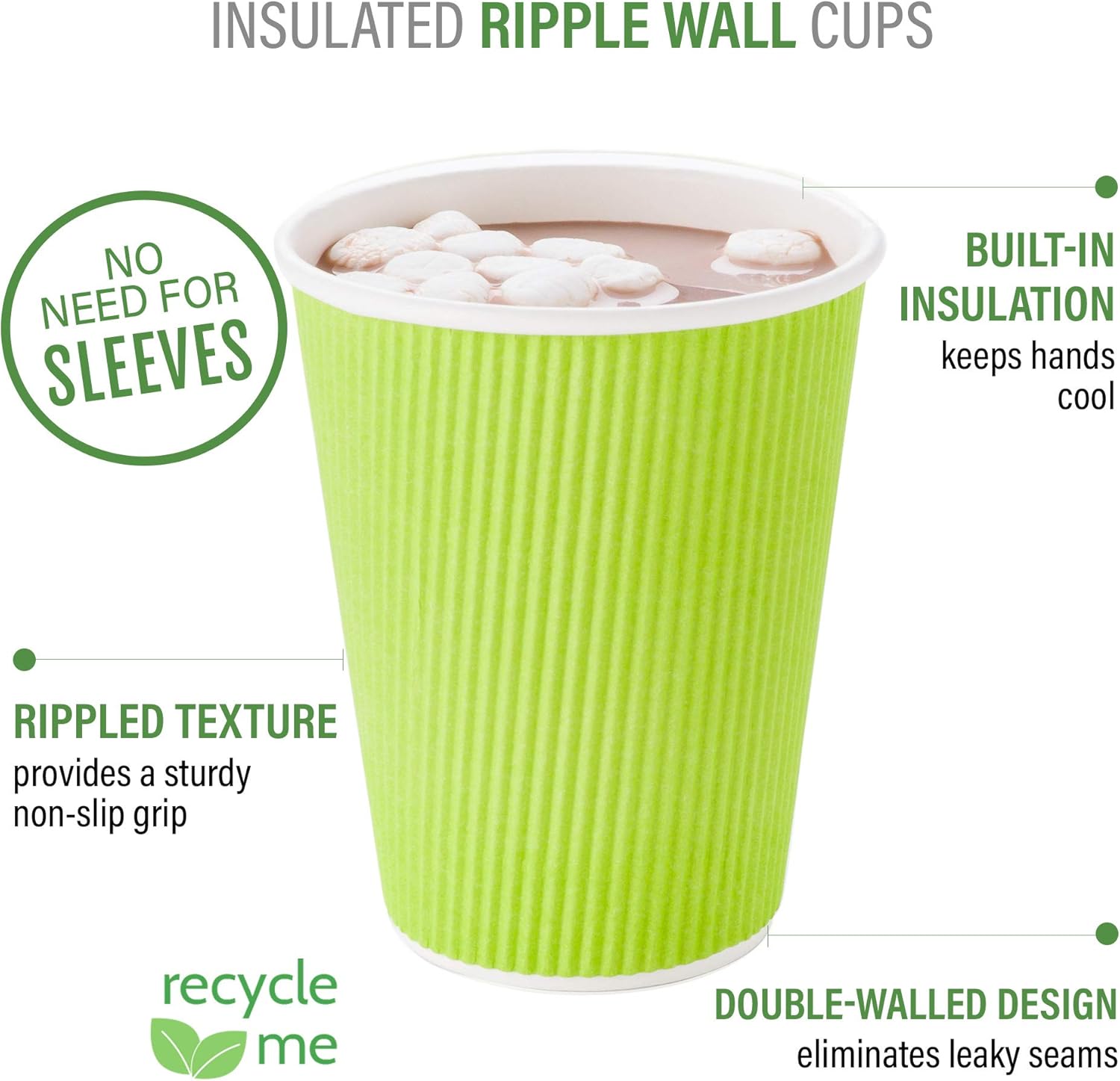 Restaurantware-4 Ounce Disposable Coffee Cups, 500 Ripple Wall Hot Cups For Coffee - Lids Sold Separately, Rolled Rim, Green Paper Insulated Coffee Cups, For Hot Coffee, Tea, And More