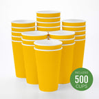 Restaurantware 16 Ounce Ripple Wall Disposable Coffee Cups, 500 Insulated Yellow Paper Tumblers with Rolled Rim Design, Lids Sold Separately for Hot Drinks like Tea, Hot Chocolate and More