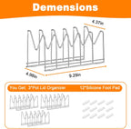 3 Pack Pot Lid Organizer for Cabinet, Stainless Steel Pot Lid Holder with Anti-slip Silicone Mat, Lid Rack for Pans Pots, Bakeware, Plates, Cookie Sheets, Trays, Cutting Boards, Silver