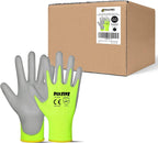 DULFINE Safety Work Gloves for Men PU Coated 60 Pairs Bulk Pack,Hi-Vis Yellow Seamless Knit Glove with thin Polyurethane Coated Smooth Grip on Palm & Fingers,Ideal for General Duty Work (Extra Large)