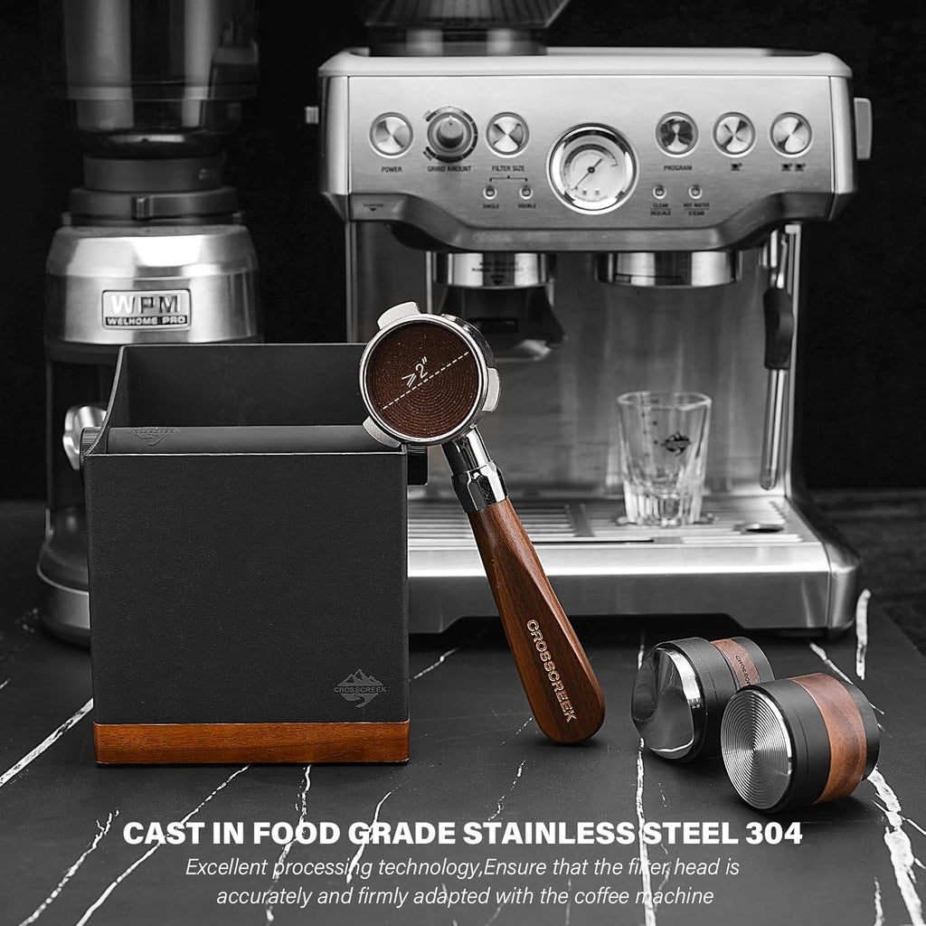 Espresso Portafilter | 54mm Bottomless Portafilter with 3 Ear and Walnut Handle | Fits 54mm Breville Bambino/Barista/Infuser BES450, BES500, BES880, BES810BSS, BES860XL, BES870XL, BES878