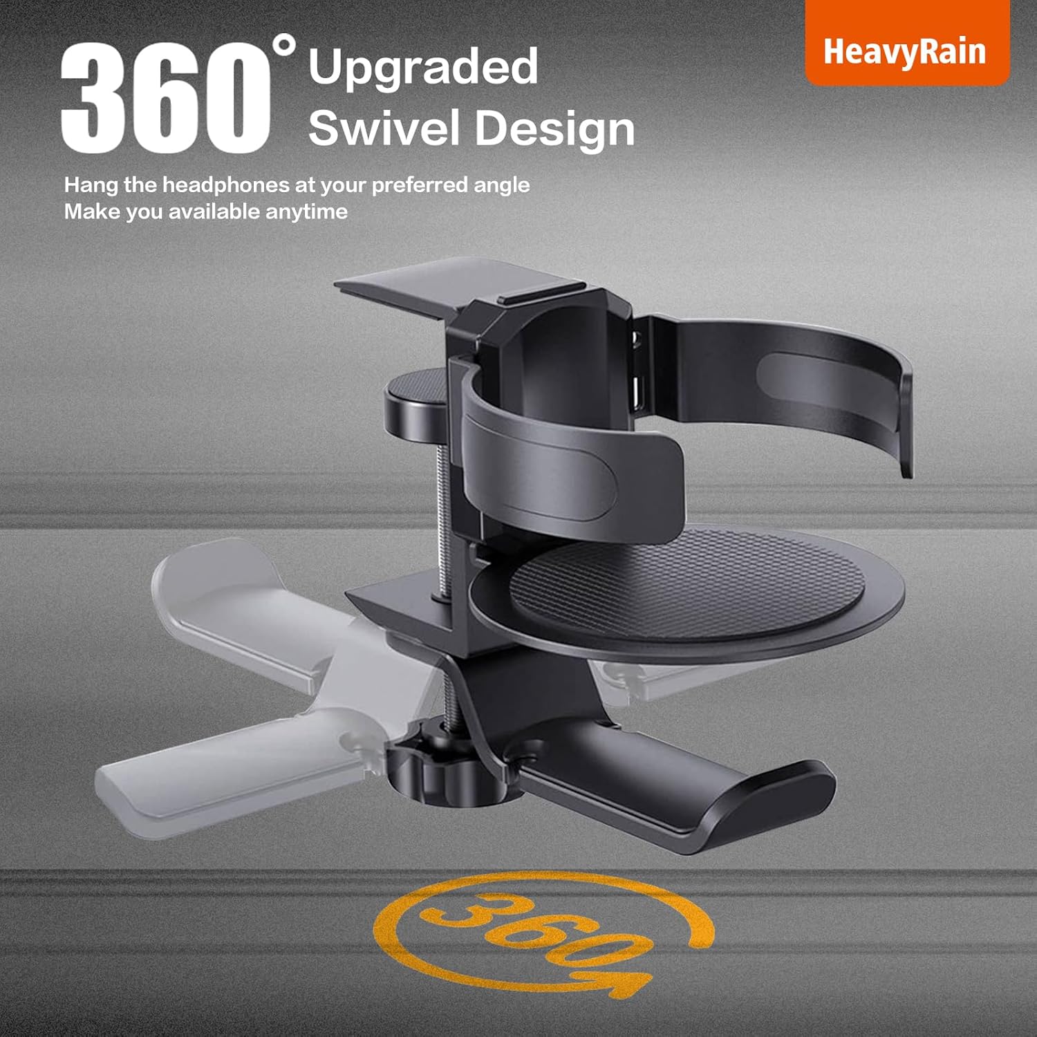 HeavyRain Gaming Cup Holder - 3.58" Universal Drink Mount with 33lb Strong Clamp, Dual Mount Modes & Anti-Spill Design for PC Gamers (Black, HRZ221B)