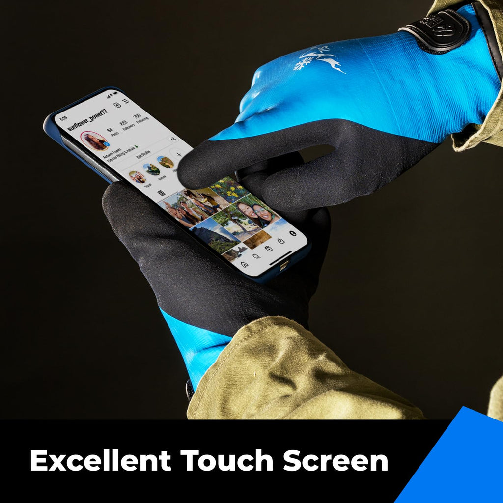 100% Waterproof Gloves for Men and Women, Winter Work Gloves for Cold Weather, Touchsreen, Thermal Insulated Freezer Gloves, With Grip, Blue, Large