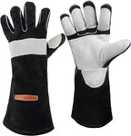 YESWELDER 16 Inches,932℉,Leather Forge MIG Welding Gloves, with Kevlar Stitching Heat/Fire Resistant, Palm Reinforcements, Black-Gray