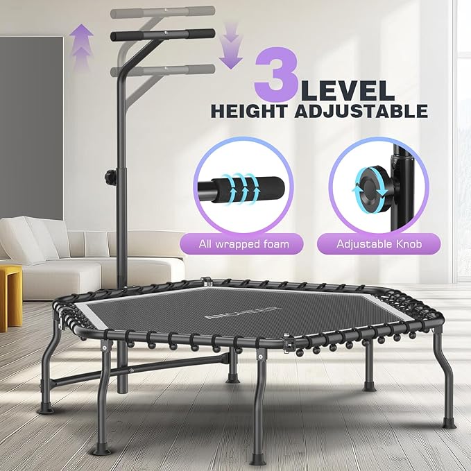 ANCHEER 50" Rebounder Trampoline for Adults- 2025 Foldable Mini Trampoline with Bar- Exercise Trampoline for Adults, Max Load 450lbs/550lbs, for Indoor/Garden Workout