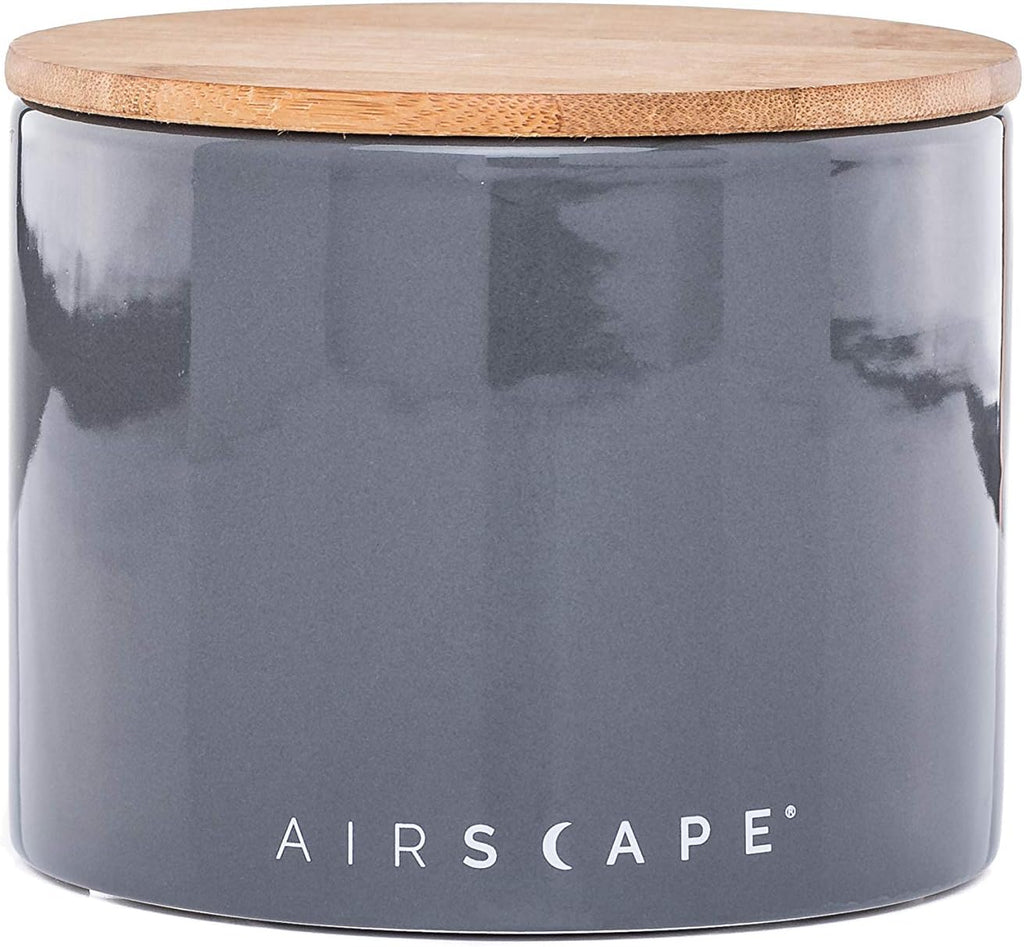 AirScape Planetary Design Ceramic Coffee and Food Storage Canister – Small 4-inch – US Patented Airtight Inner Lid – Gray with Bamboo Top
