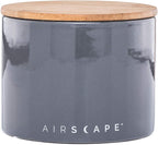 AirScape Planetary Design Ceramic Coffee and Food Storage Canister – Small 4-inch – US Patented Airtight Inner Lid – Gray with Bamboo Top