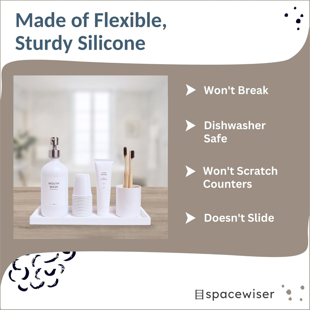 Countertop and Vanity Tray - 2 PC Large 11.7" Silicone Bathroom Trays, Counter Organizer, Dish Soap Sponge Holder Kitchen Sink Tray Organizer, Sink Caddy Toothbrush Key Kitchen Soap Trays