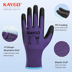 KAYGO Safety Work Gloves PU Coated,12 Pairs KG11PB Seamless Knit Glove for Men and Women, with Smooth Grip on Palm and Fingers, Ideal for General Duty Work (Small, Purple)