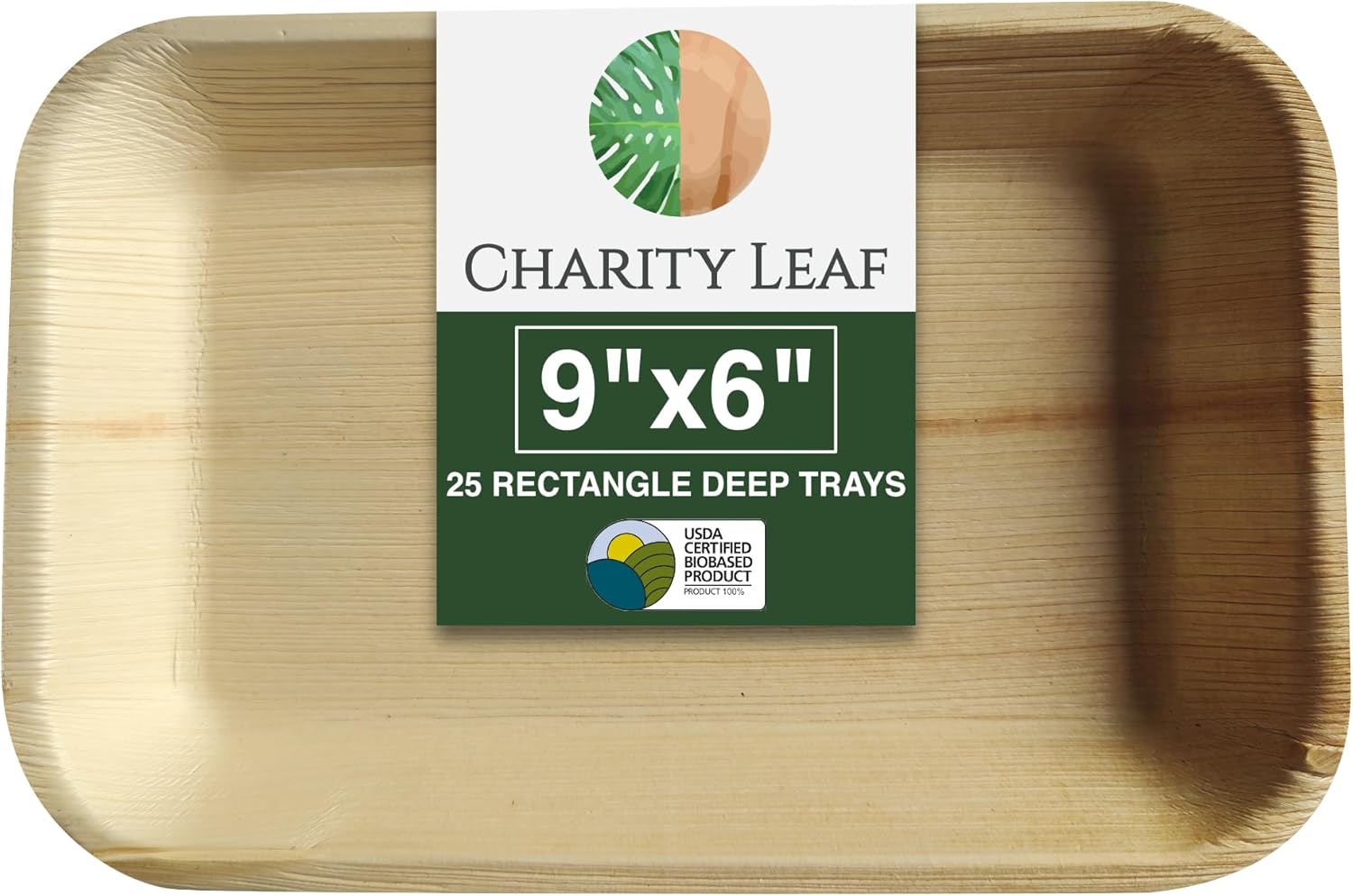 Charity Leaf Eco-Friendly Palm Leaf Trays (50-Pack) - 9"x6" | Elegant Bamboo-Style Platters | Perfect for Weddings & Events | Compostable & Biodegradable Green Serveware