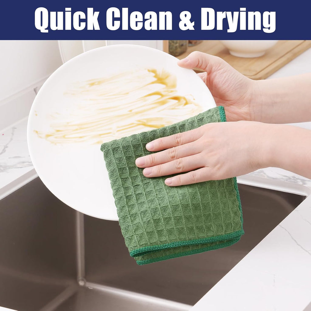 Homaxy Microfiber Waffle Weave Kitchen Towels, 16 x 28 Inch Ultra Absorbent and Solid Color Dish Towels, 4 Pack, Grass Green