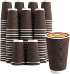 16 oz Coffee Cups Disposable, 90 Count Insulated Paper Coffee Cups, Corrugated Ripple Wall Design Paper Cup, Hot Cold Drinking Cup for Party, Picnic, Travel, Business, Home