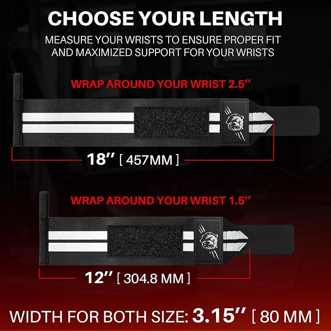 TECEUM Weightlifting 18" & 12" Wrist Wraps with Thumb Loop – Heavy Duty Wrist Workout Braces for Men and Women – Ideal for Powerlifting, Strength Training, Bodybuilding