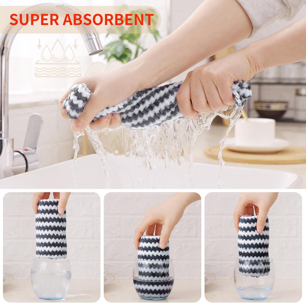 Homaxy 12 Pack Kitchen Dish Cloths, Ultra Soft and Absorbent Dish Towels, Reusable Fast Drying Microfiber Cleaning Cloth, Coral Velvet Wave Design No-lint, 10 x 10 inches, Dark Grey