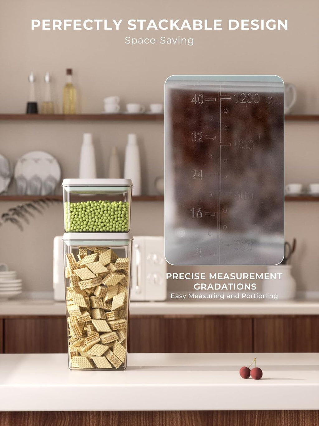 Pop Storage Set – 4 Pack Airtight Food-Grade Containers with Lids, BPA-Free, with Measurement Marks for Flour, Sugar, Pantry Organization